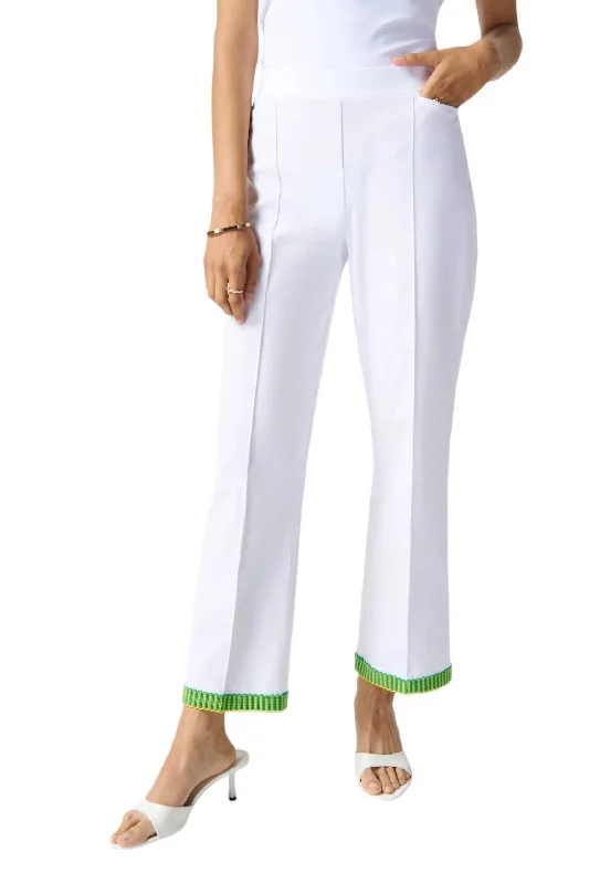 Women's Casual Wear Clothes Embroidered Trim Wide Leg Pant In White/multi