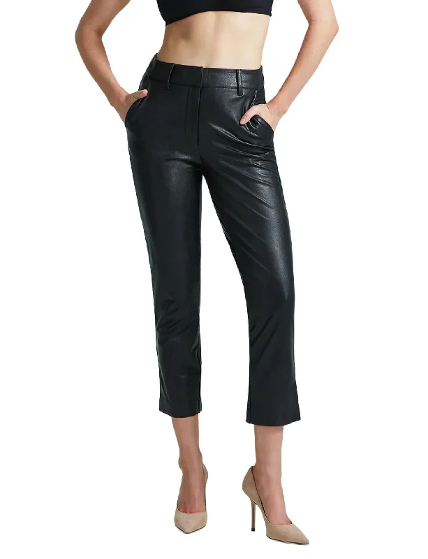 Chic Women's Attire Faux Leather 7/8 Trouser In Black