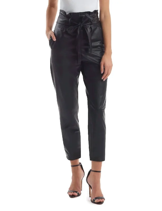 Women's Fashionable Attire For Work Faux Leather Paperbag Pant In Black