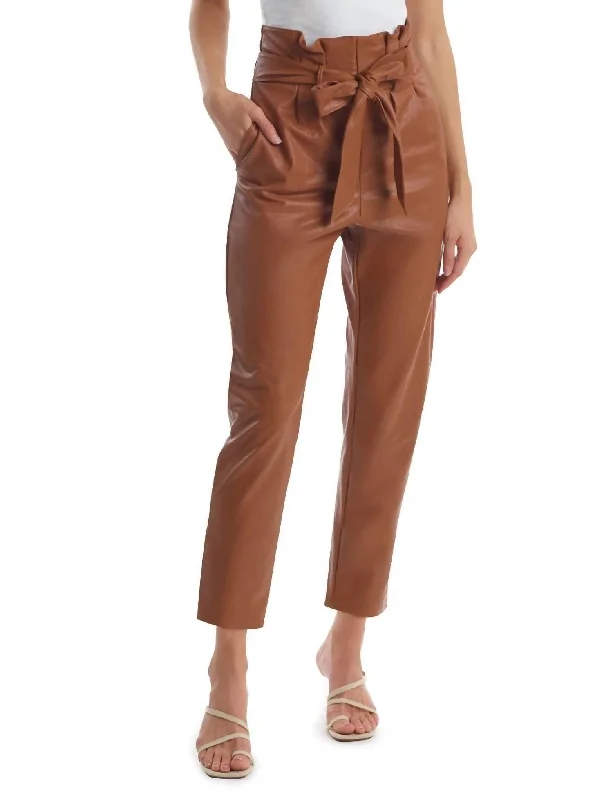 Stylish Women's Attire Faux Leather Paperbag Pant In Cocoa