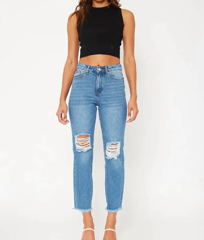 Women's Elegant Clothes High Rise Mom Jeans In Blue