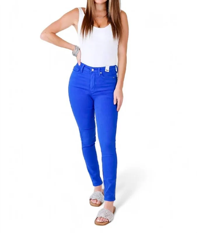 Women's Vacation Garments High Waist Control Top Garment Dyed Skinny Jean - Regular/curvy In Cobalt