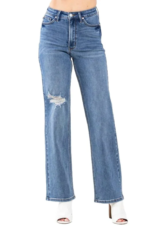 Women's Party Clothes High Waist Tummy Control 90's Straight Leg Jean In Medium Blue