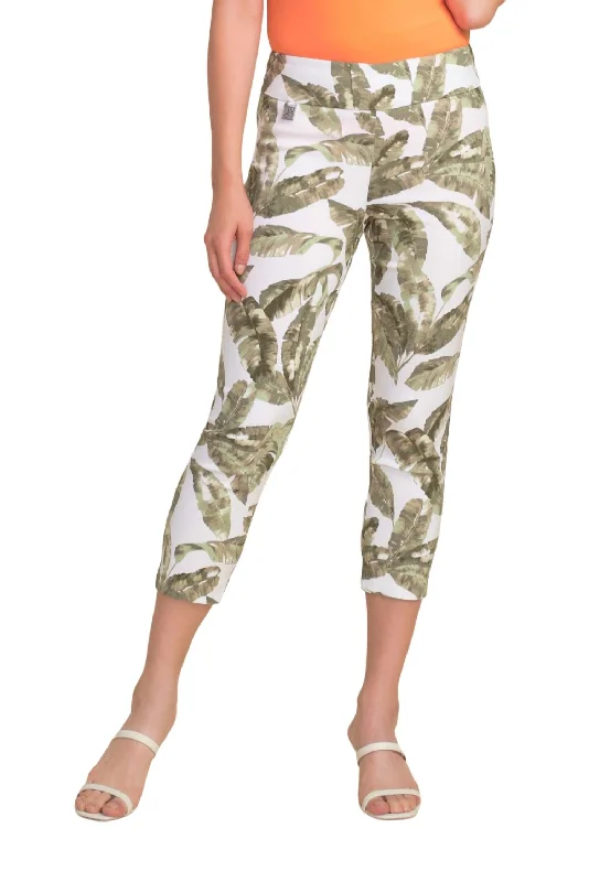 Timeless Women's Clothing Palm Leaf Capri Pant In White/multi