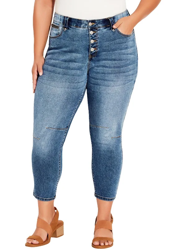 Women's Activewear Apparel Plus Womens High Rise Medium Wash Cropped Jeans