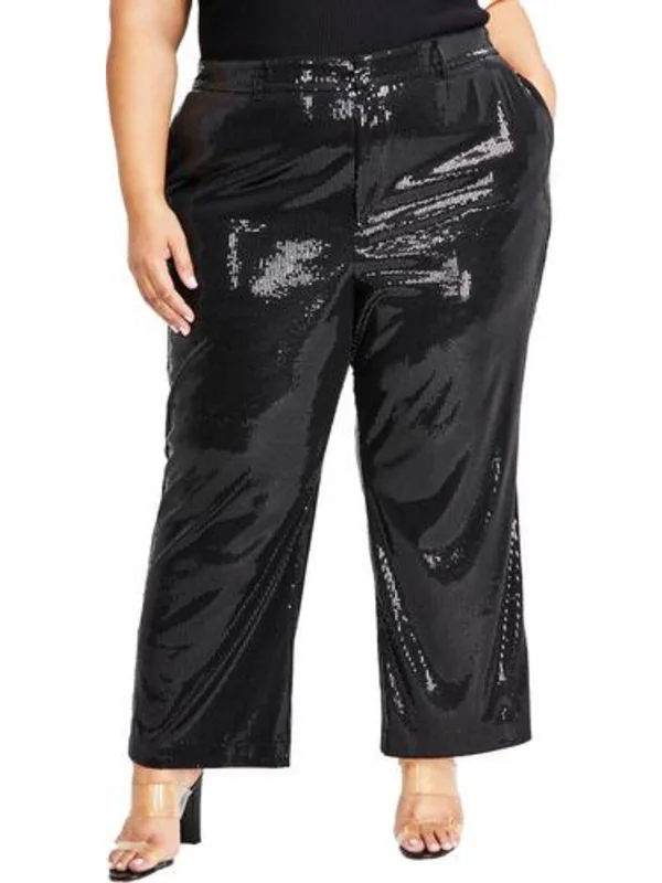 Women's Plus-Size Garments Plus Womens Sequined Wide Leg Dress Pants