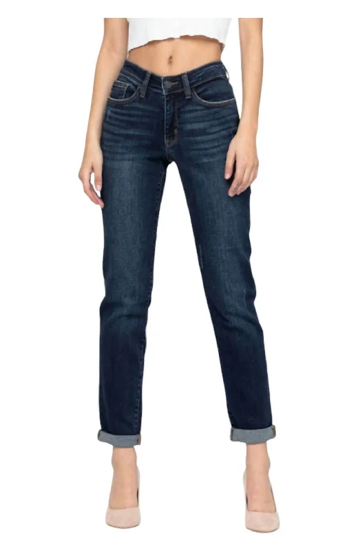 Women's Clothes For Work Events Tapered Straight Jeans In Dark Blue