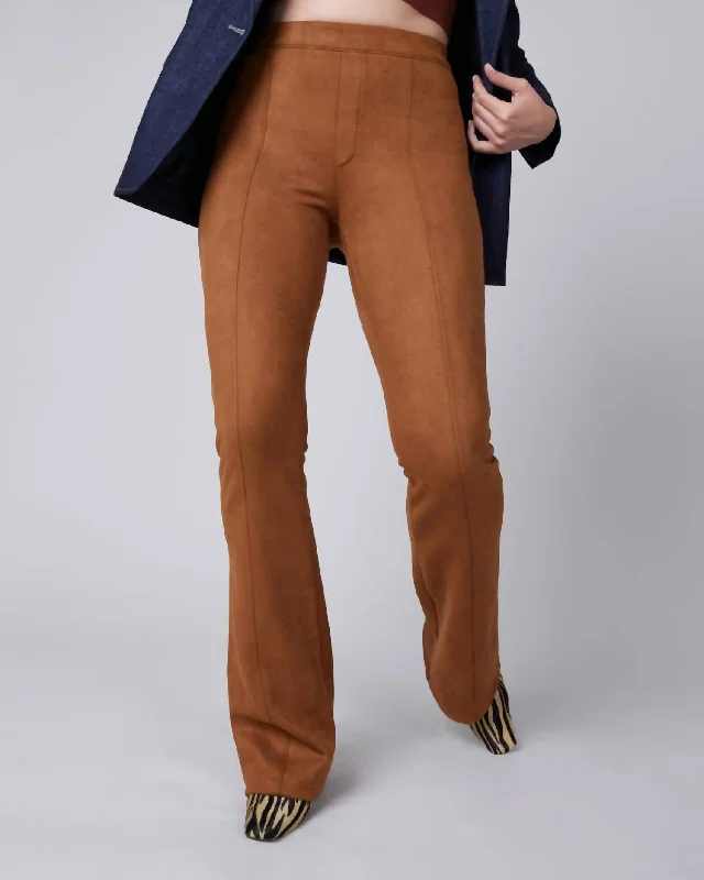 Women's Stylish Casual Garments Women's Faux Suede Flare Pant In Rich Caramel