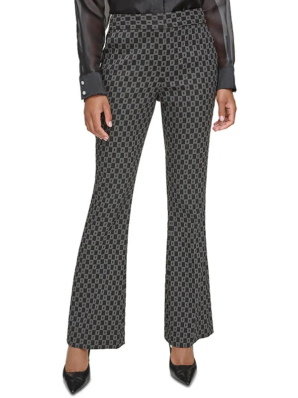 Modern Women's Apparel Womens Printed High Rise Flared Pants