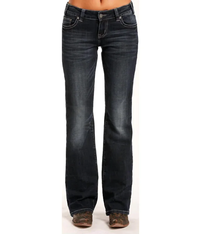 Women's Vintage-Inspired Outfit Women's Riding Jeans Simple Embroidered Pockets In Dark Wash